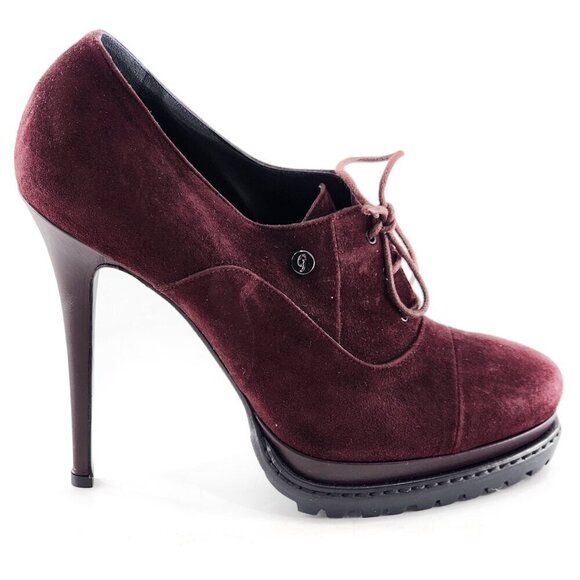 GIBELLIERI NWOB Burgundy Suede Platform Lace Up Bootie - Picture 1 of 10